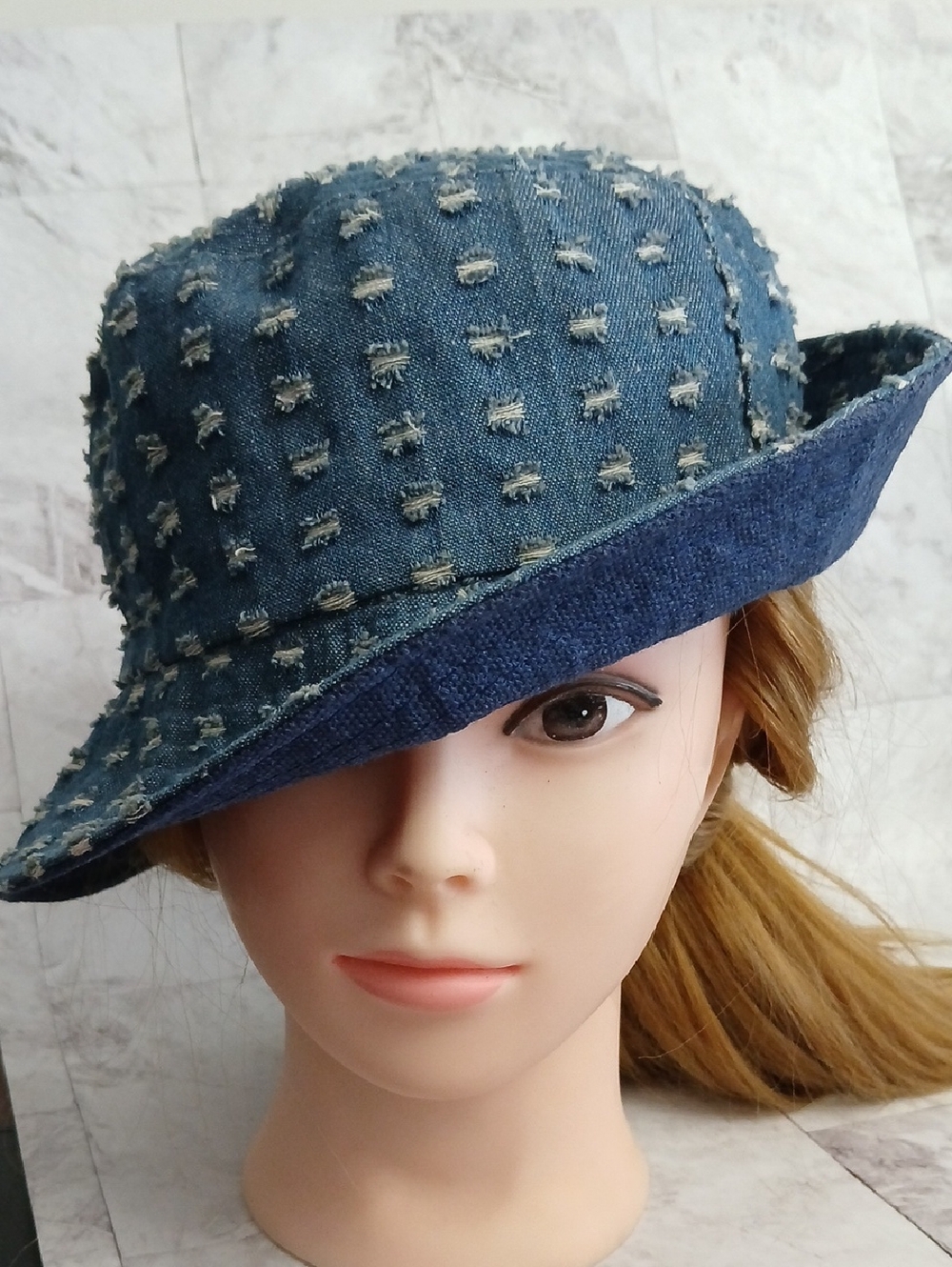 Denim Textured Bucket Hat - Blue